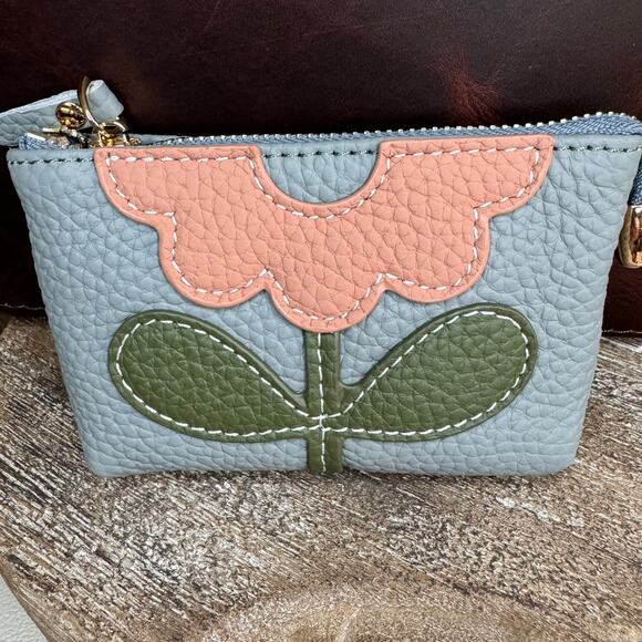 Flower Coin Purse Wallet Genuine Leather Wallet NEW FAST SHIP - Picture 2 of 4
